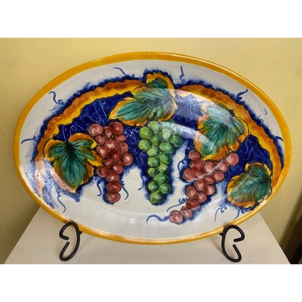 Vintage Talavera Castillo Hand Painted Ceramic Grape Platter 20x14 Mexico Tray